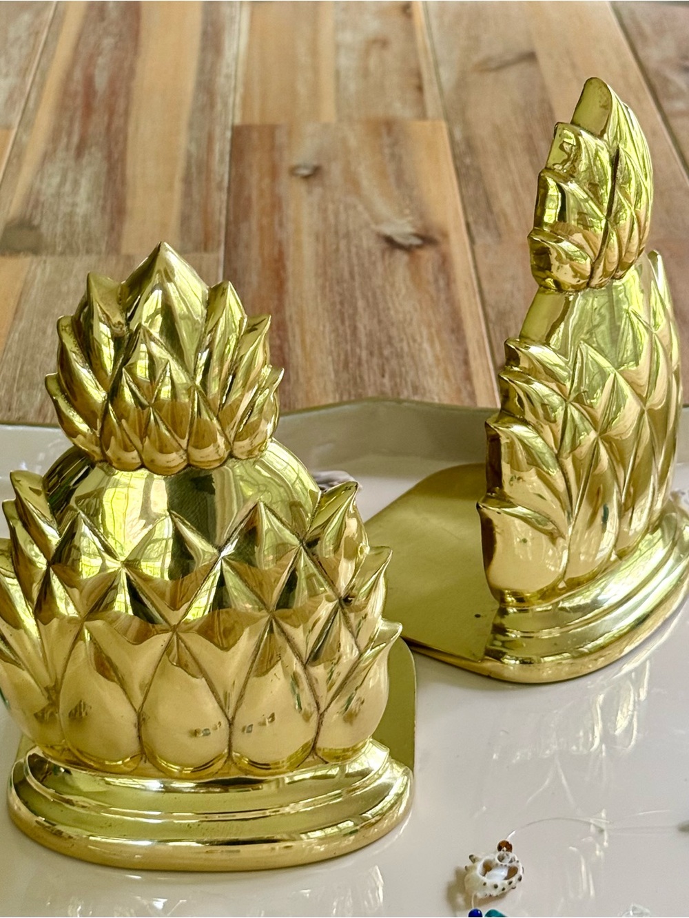 Vintage Polished Brass Pineapple Bookends